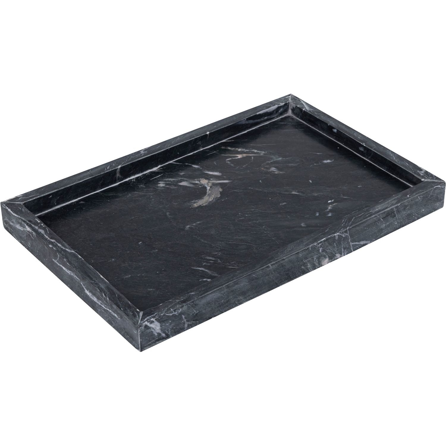 Barletta Rectangular Genuine Marble Tray — Black