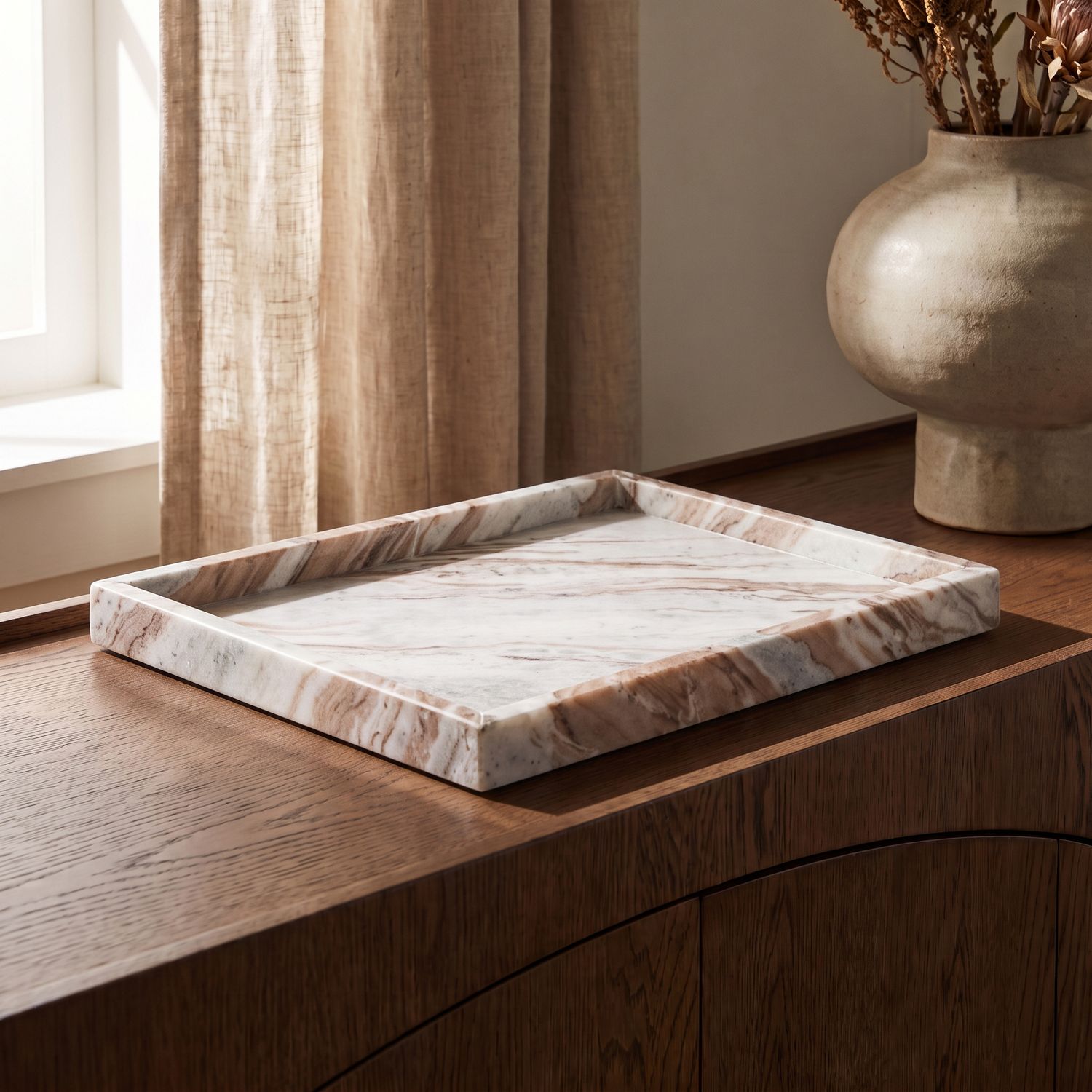 Barletta Rectangular Genuine Marble Tray — Brown