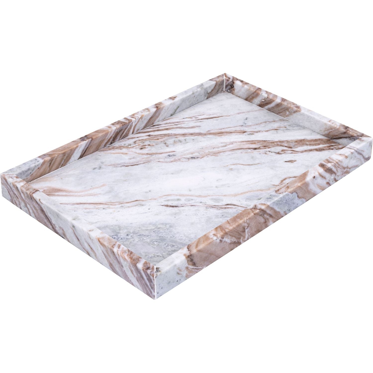 Barletta Rectangular Genuine Marble Tray — Brown