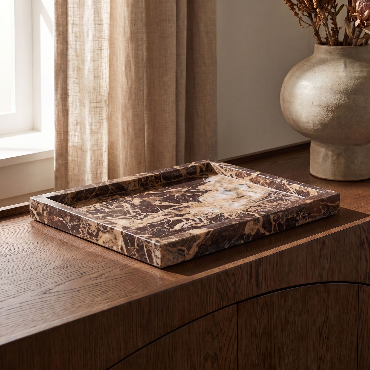 Barletta Rectangular Genuine Marble Tray — Cherry