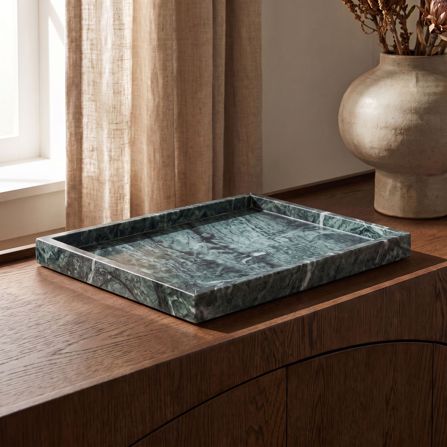 Barletta Rectangular Genuine Marble Tray — Green