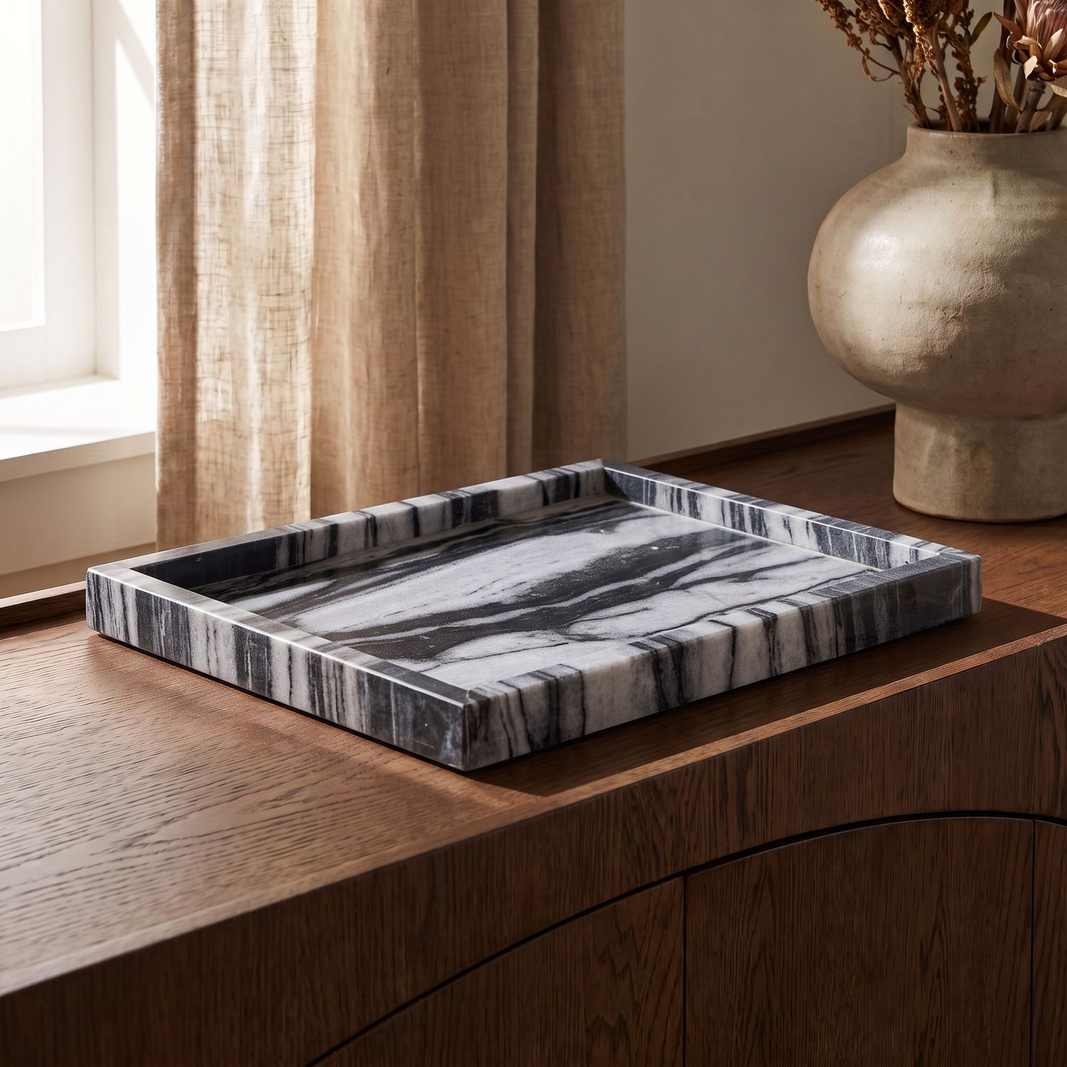 Barletta Rectangular Genuine Marble Tray — Panda