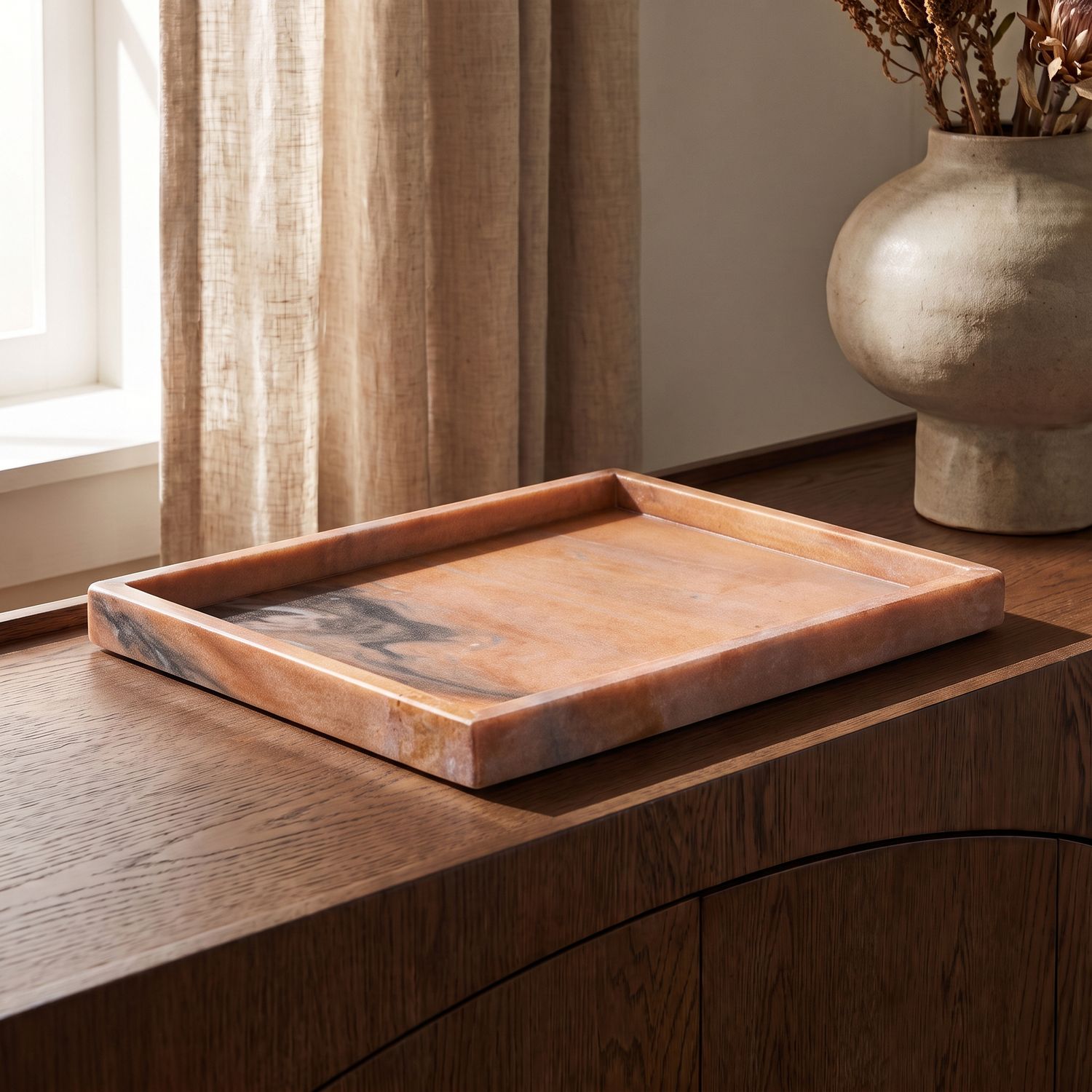 Barletta Rectangular Genuine Marble Tray — Pink