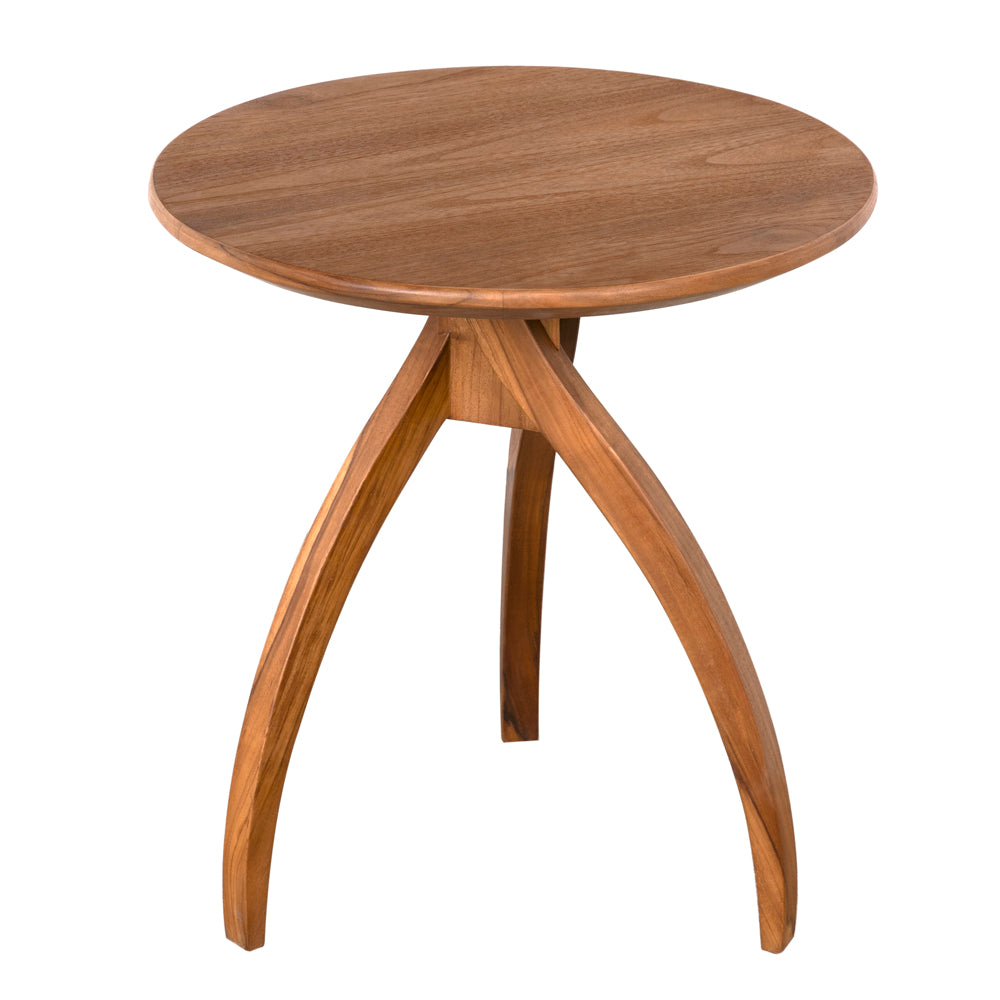 Alternate view of Vikram Side Table, L, featuring smooth satin sheen, teak wood, solid wood, and fixed tripod base.