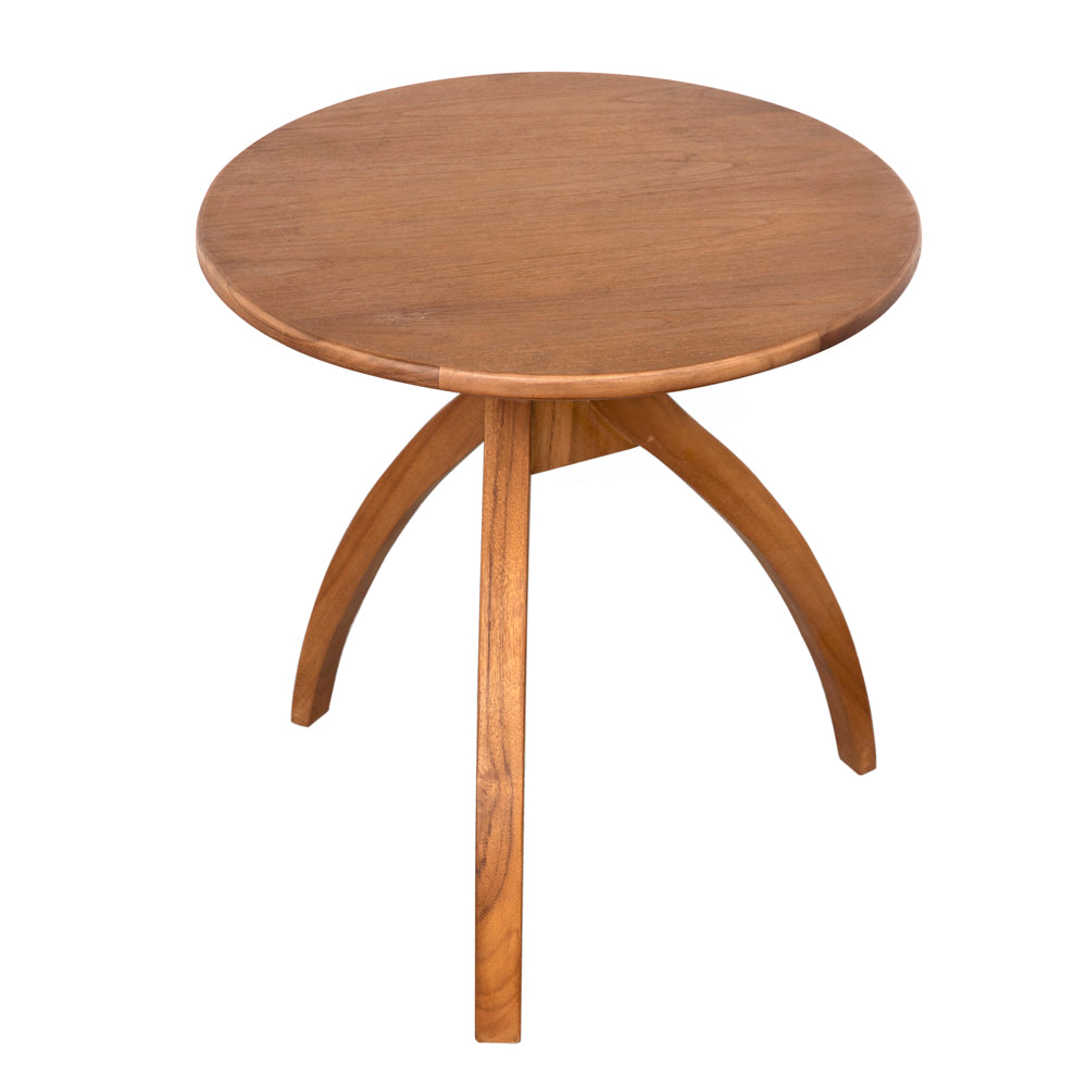 Additional view of Vikram Side Table, L, featuring smooth satin sheen, teak wood, solid wood, and fixed tripod base.