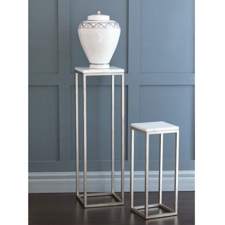 Drake Silver / White Marble Pedestals (Set of 2)-Port 68-PORT-AFFM-142-12-Side Tables-2-France and Son