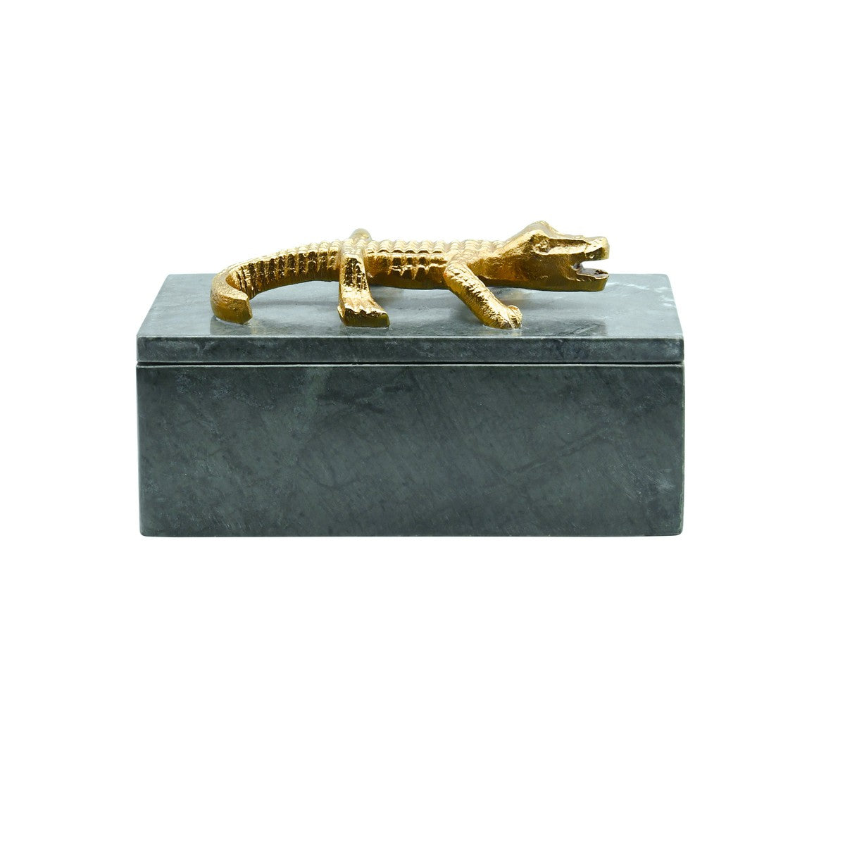 Allie - Green Marble Box With Brass Alligator Handle