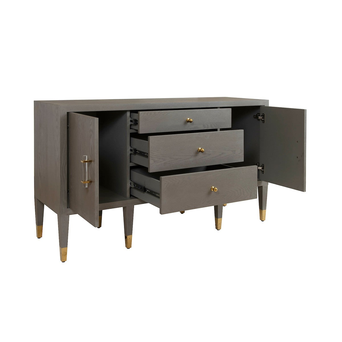 Amherst - Buffet With Brass Foot Caps And Acrylic Hardware In Smoke Grey Oak