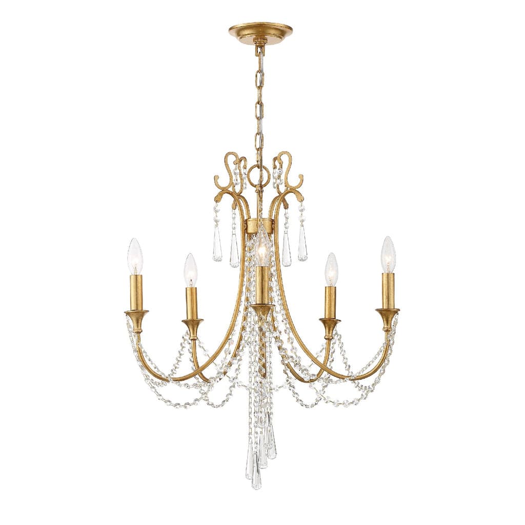 Arcadia 5 Light Chandelier-Crystorama Lighting Company-CRYSTO-ARC-1905-GA-CL-MWP-ChandeliersAntique Gold-1-France and Son