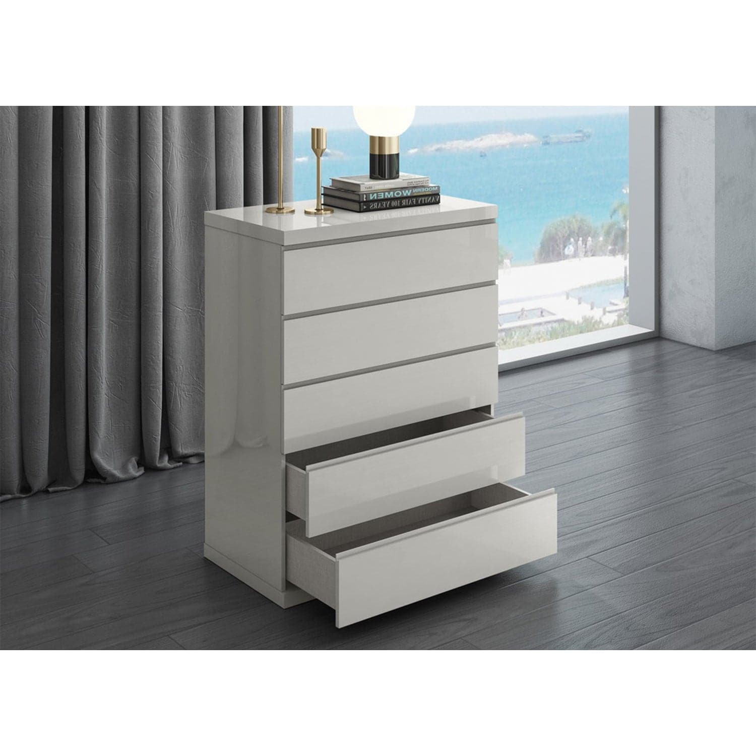 Anna Chest of Drawers-Whiteline Modern Living-WHITELINE-CD1207-LGRY-DressersLight Grey-1-France and Son