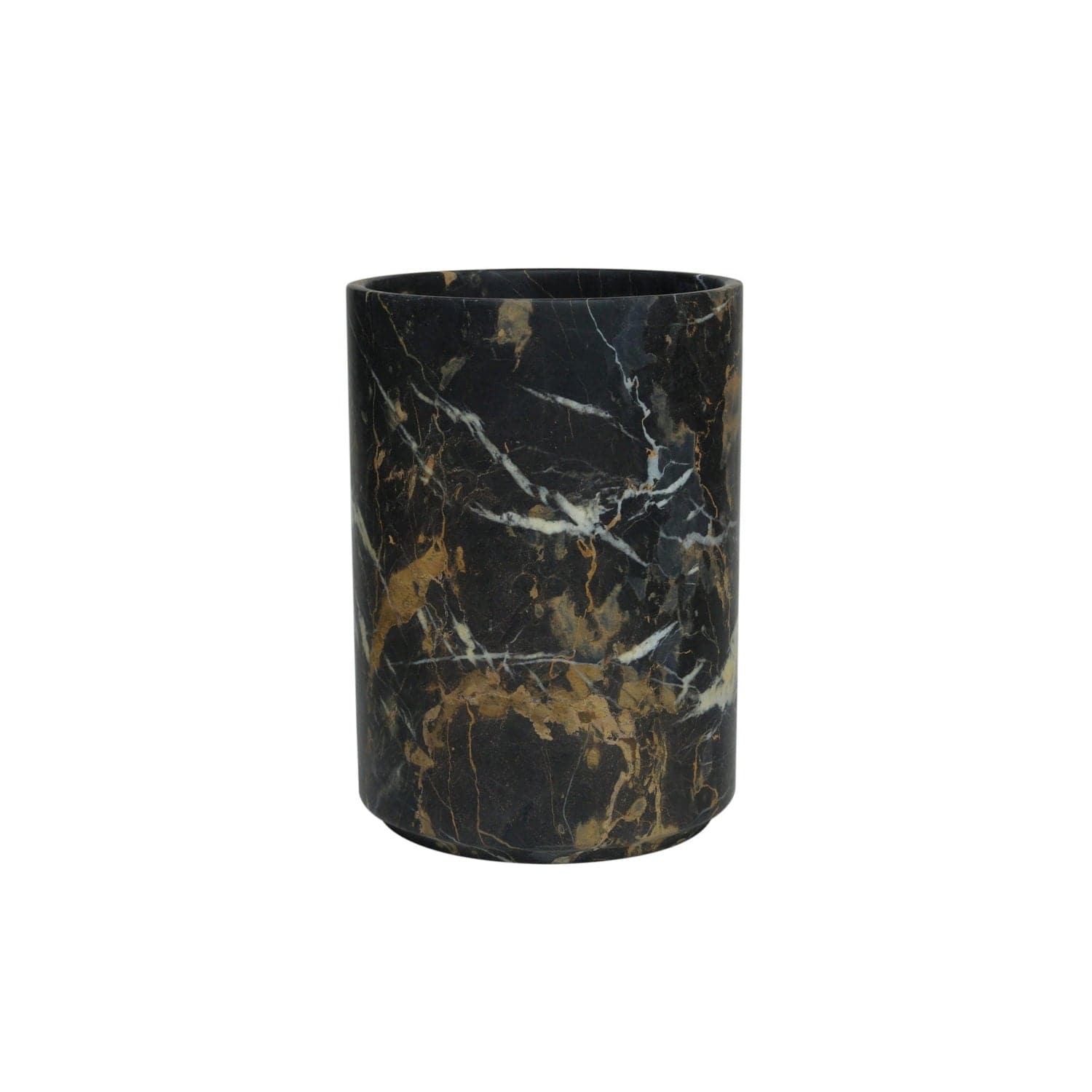 Eris Collection Waste Bin w/Liner-Marble Crafter-MC-BA03-6BG-DecorBlack & Gold Marble-Honed Finish-1-France and Son