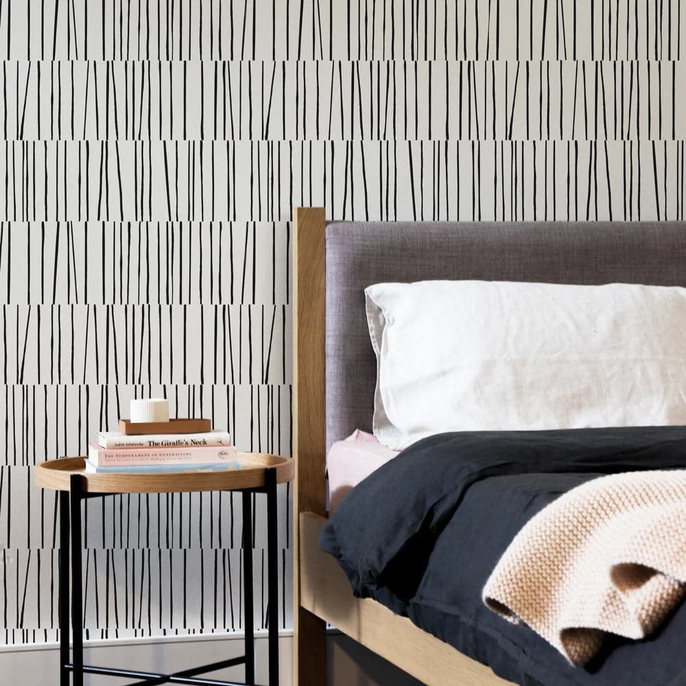 Shift Peel And Stick Wallpaper By Bobby Berk-Tempaper & Co.-Tempaper-BB14034-DecorSingle Roll-White & Black Lines-4-France and Son