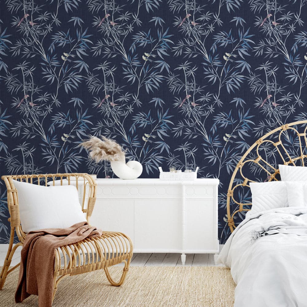 Bamboo Chinoiserie Peel And Stick Wallpaper-Tempaper & Co.-Tempaper-BC15212-DecorMystic Blue-11-France and Son