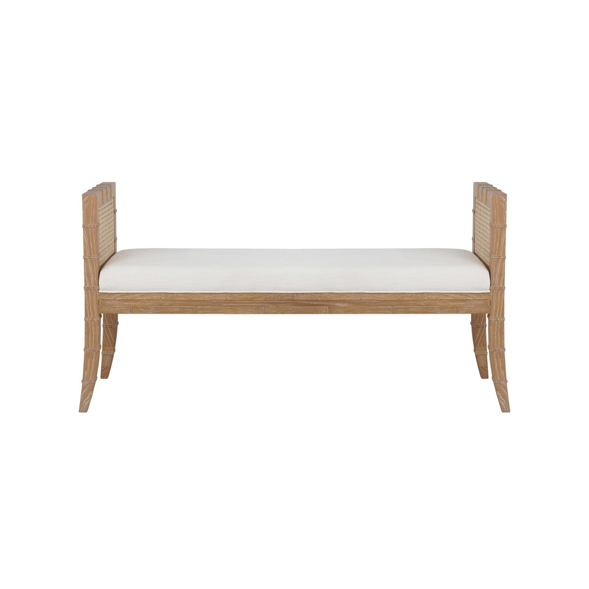 Benedict - Square Edge Bamboo Detail Bench With Cane Sides In Cerused Oak