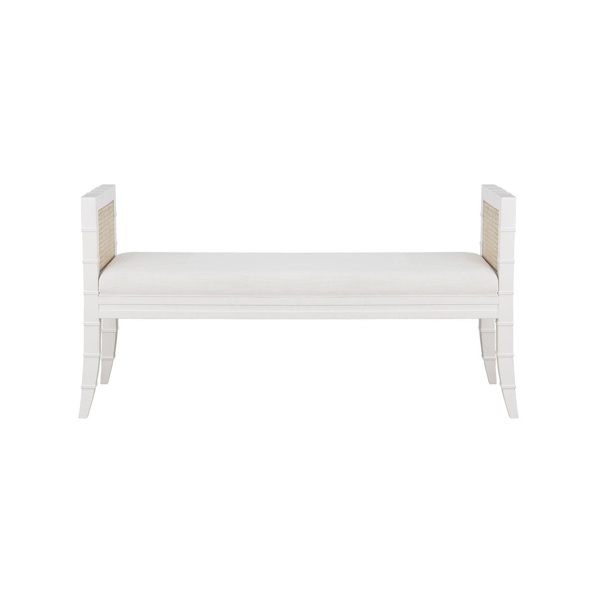 Benedict - Square Edge Bamboo Detail Bench With Cane Sides In Matte White Lacquer