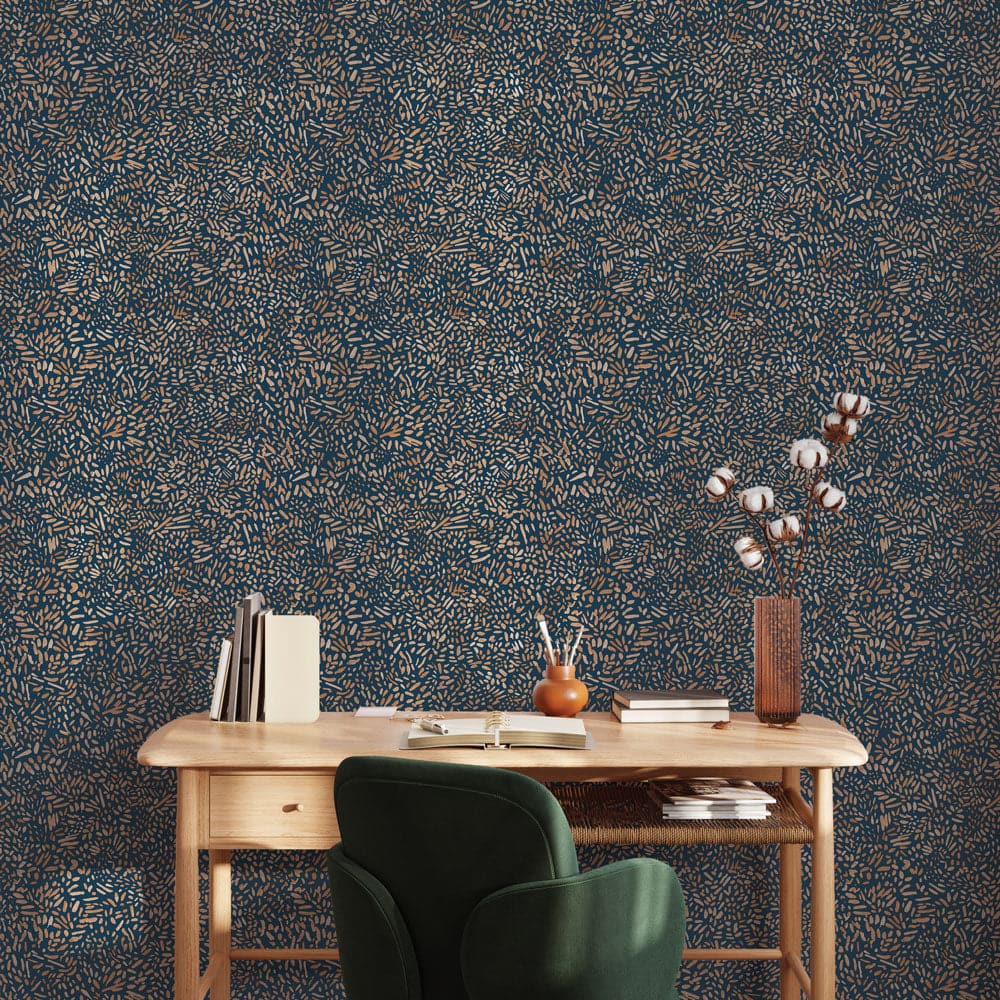 Brushstroke Garden Peel And Stick Wallpaper-Tempaper & Co.-Tempaper-BG15058-Wall PaperToasted Almond & Navy Daubs-2-France and Son