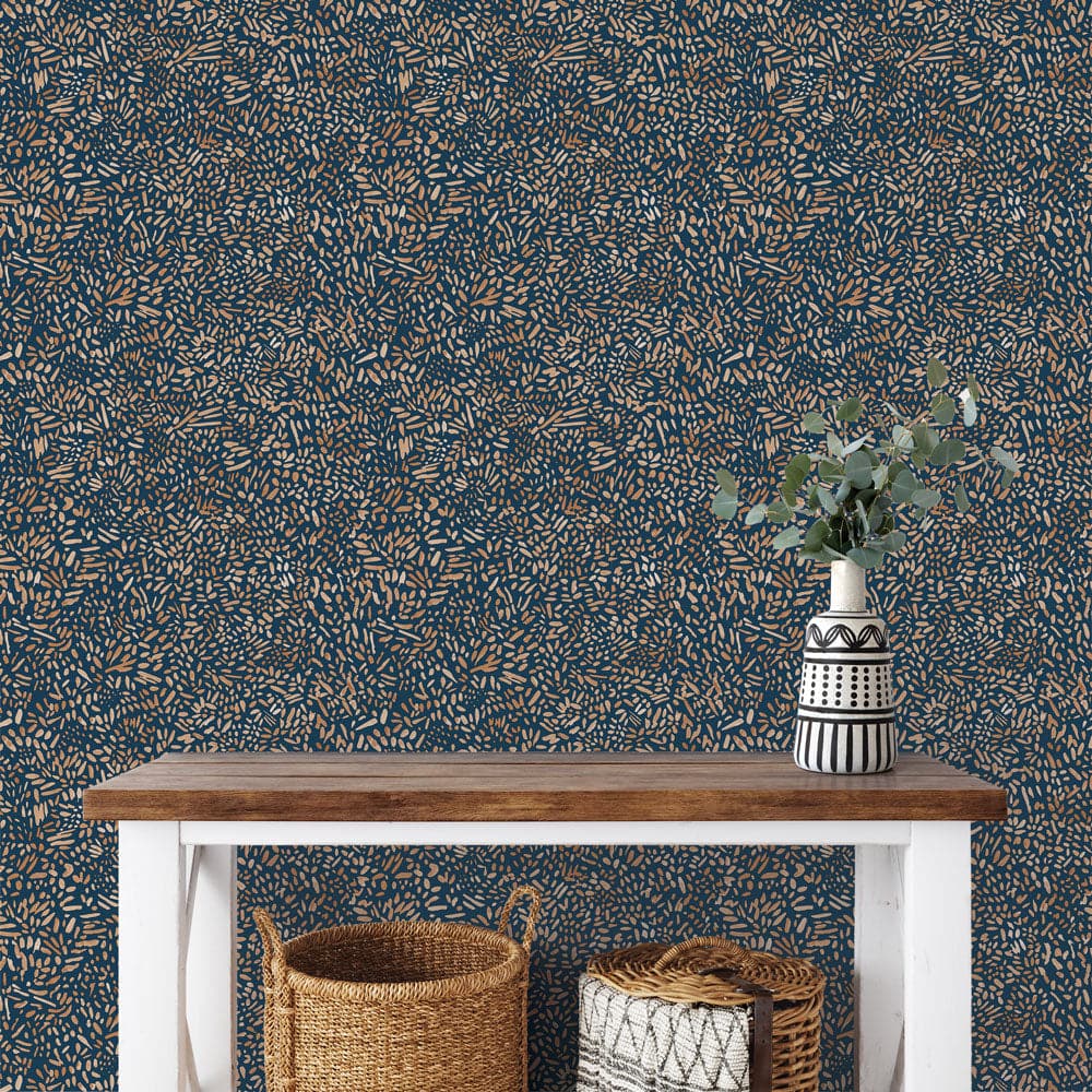 Brushstroke Garden Peel And Stick Wallpaper-Tempaper & Co.-Tempaper-BG15058-Wall PaperToasted Almond & Navy Daubs-3-France and Son