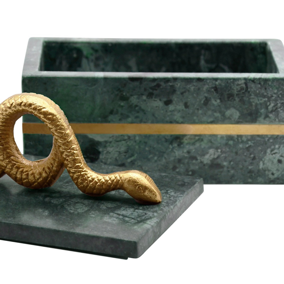 Boa - Green Marble Box With Brushed Brass Detail And Brass Snake Handle