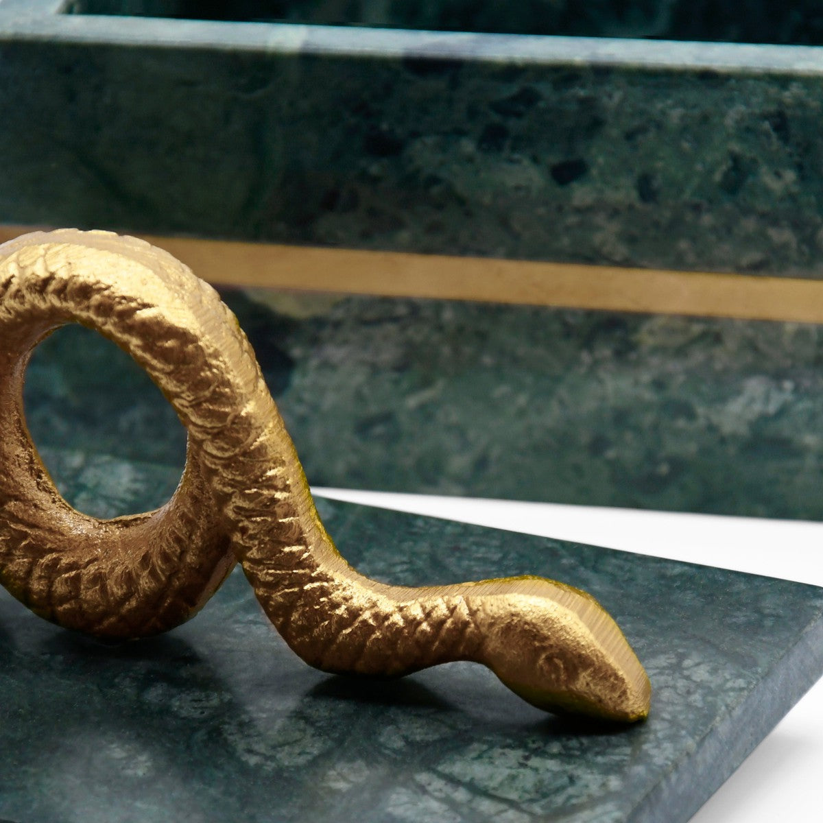 Boa - Green Marble Box With Brushed Brass Detail And Brass Snake Handle