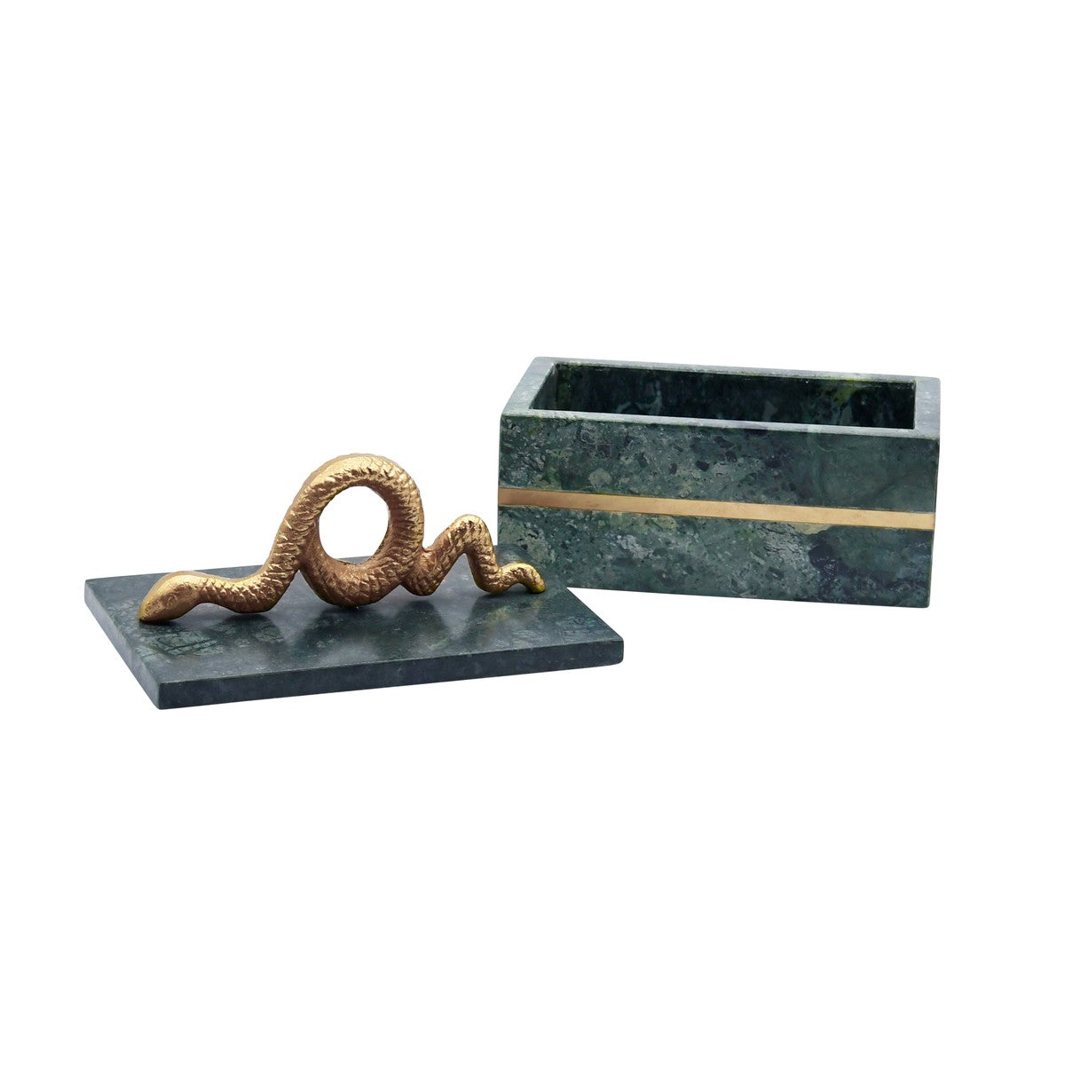 Boa - Green Marble Box With Brushed Brass Detail And Brass Snake Handle