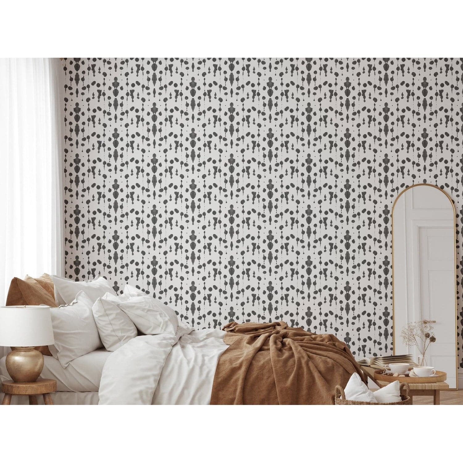 Boho Rain Wallpaper-Mitchell Black-MITCHB-WC-BB-IB-CB-PM-10-Wall DecorPatterns Calligraphy Black-Premium Matte Paper-2-France and Son