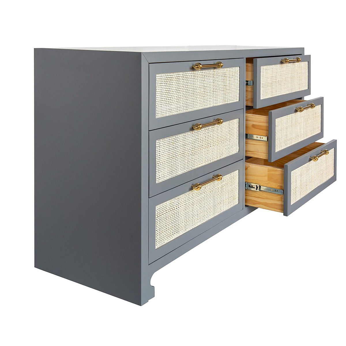 Carla - Six Drawer Cane Front Chest With Brass Hardware In Matte Grey Lacquer Finish