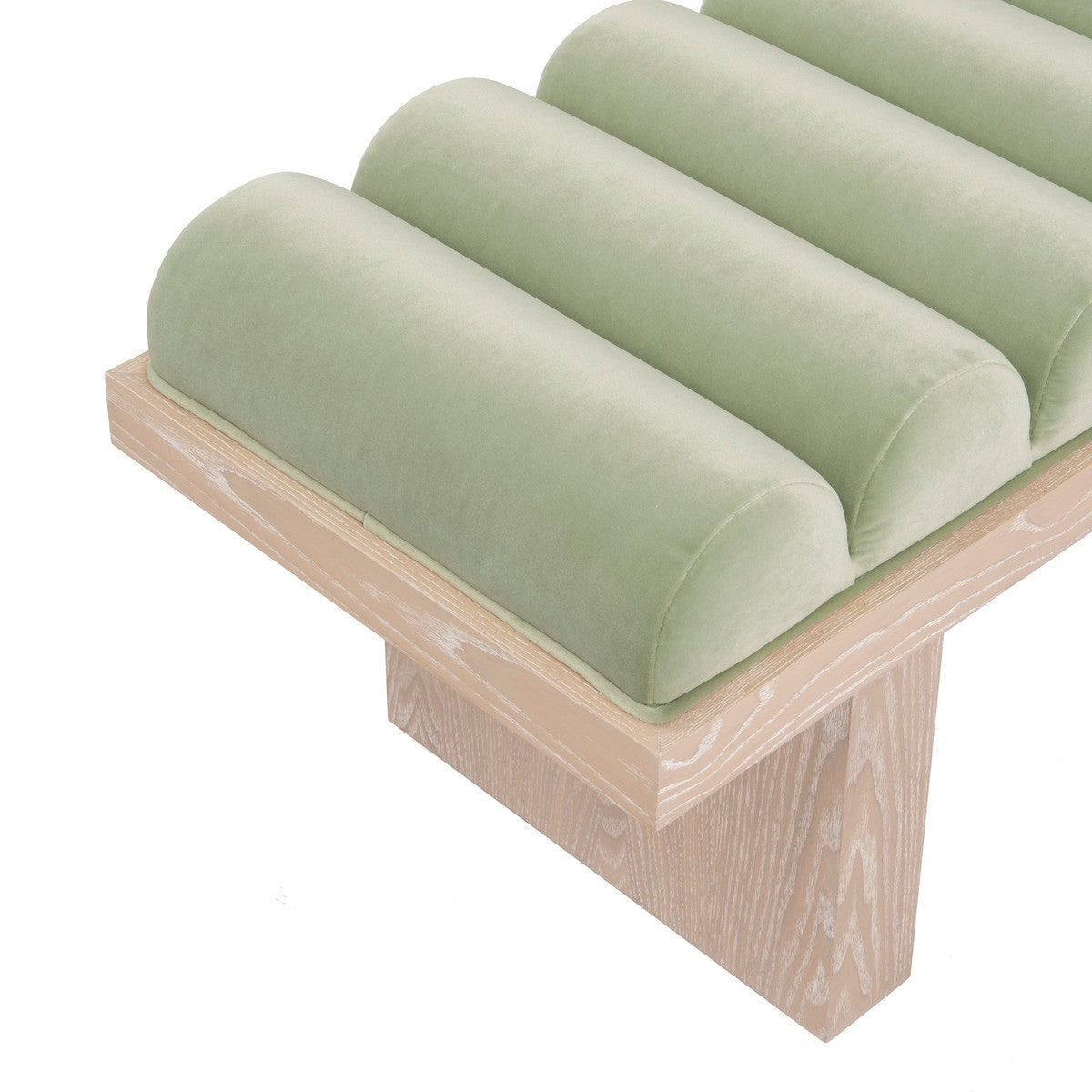 Caspian - Channeled Seat Bench With Cerused Oak Base In Sage Green Velvet