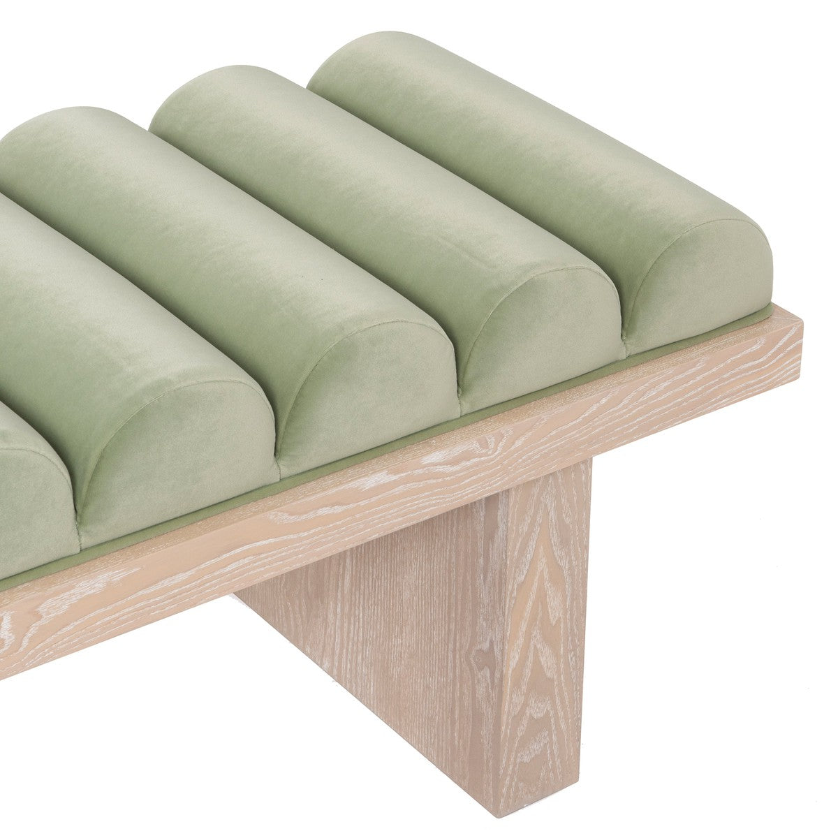 Caspian - Channeled Seat Bench With Cerused Oak Base In Sage Green Velvet