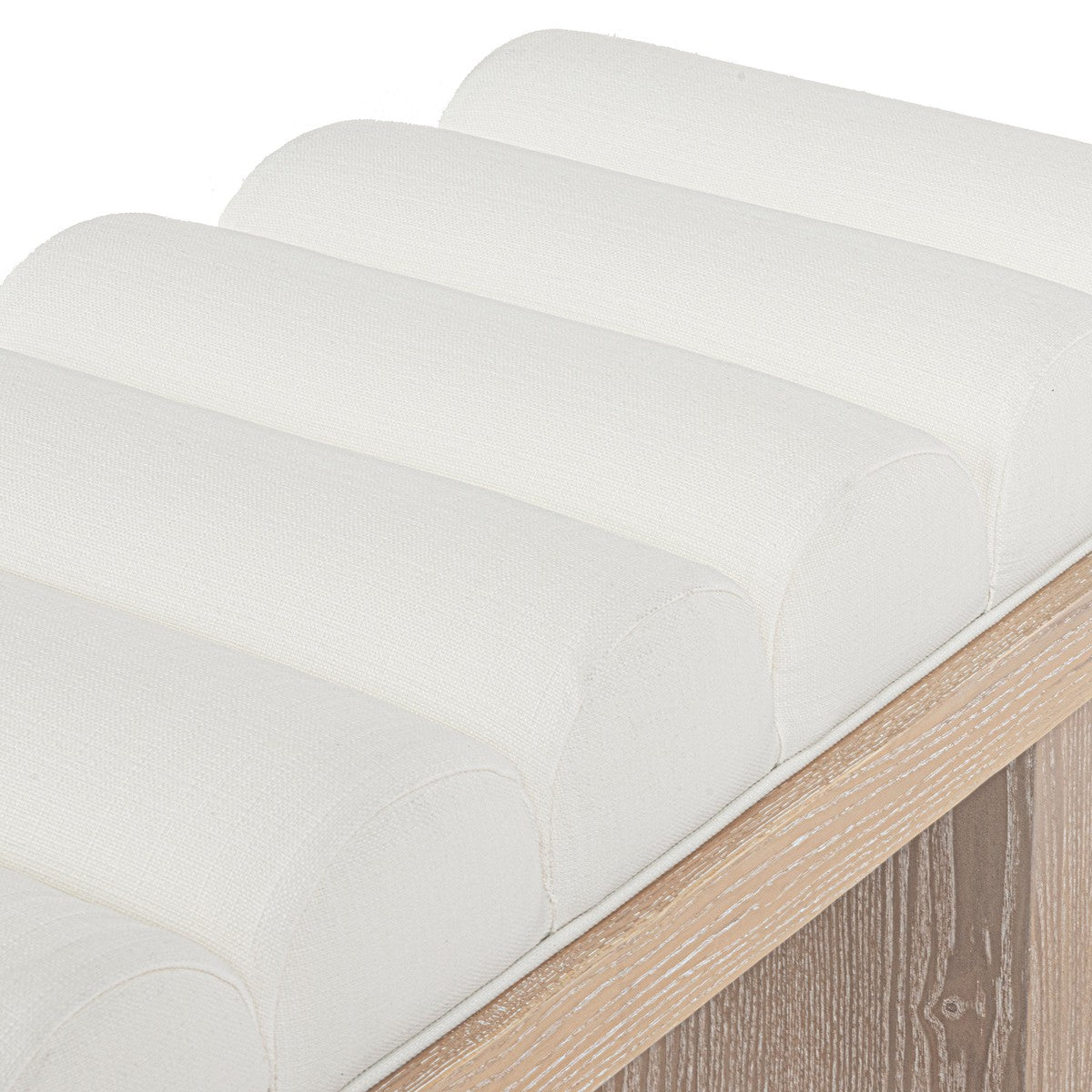 Caspian - Channeled Seat Bench With Cerused Oak Base In Performance White Linen