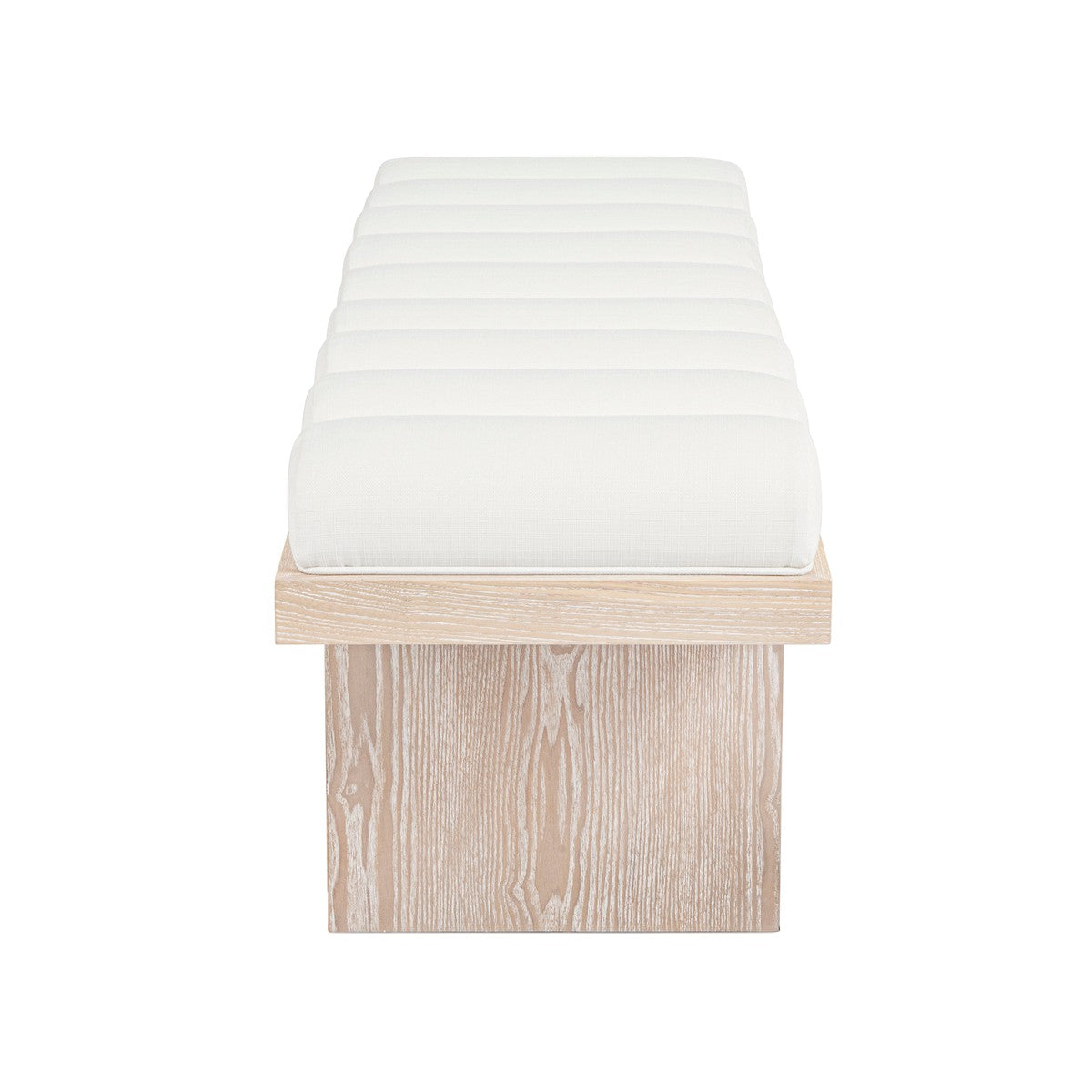 Caspian - Channeled Seat Bench With Cerused Oak Base In Performance White Linen