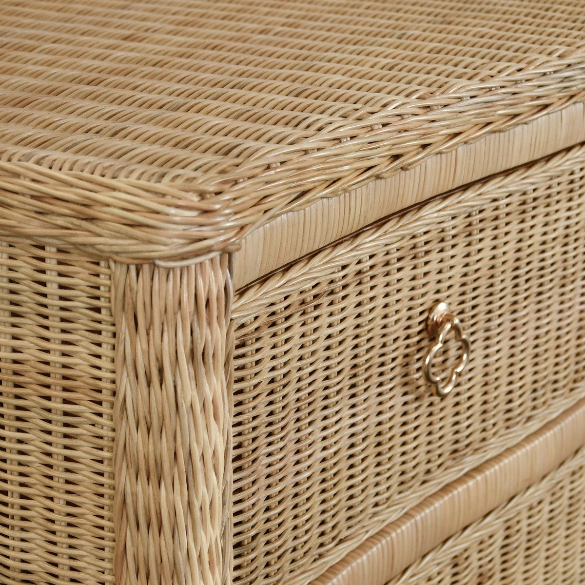 Celine - Four Drawer Chest In Woven Rattan With Satin Brass Pulls