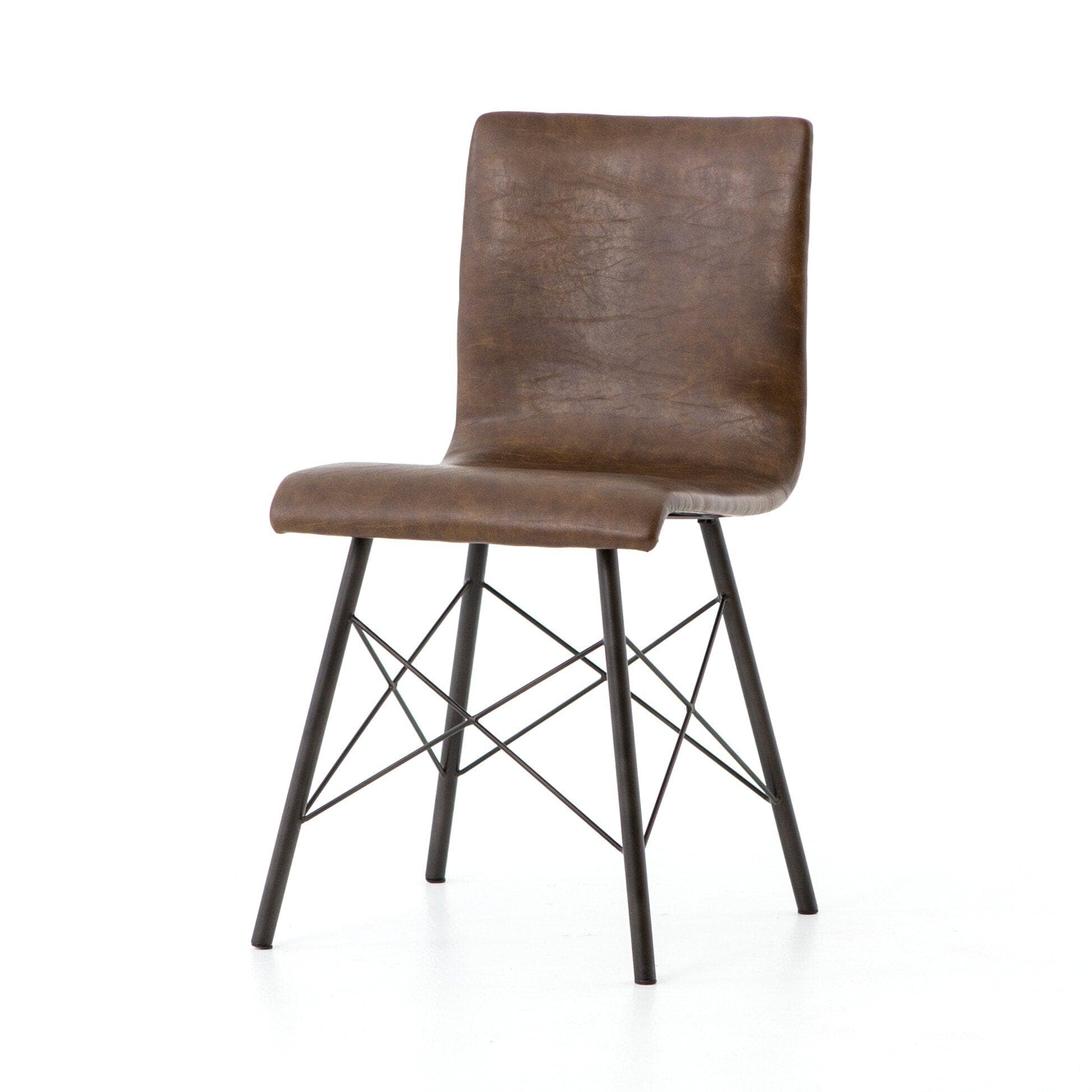 Diaw Dining Chair - Distressed Brown Faux Leather - Open Box