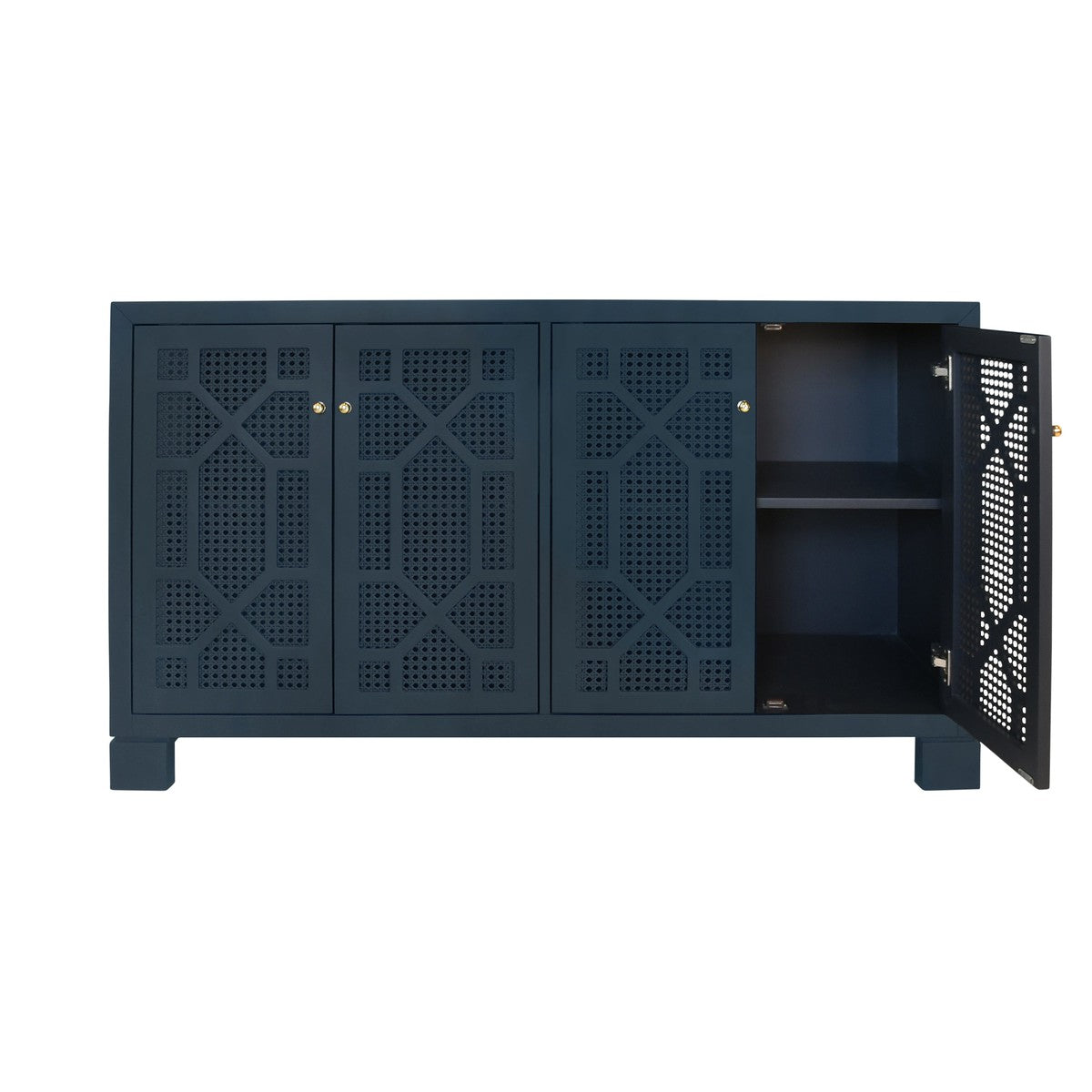 Claire - Four Door Buffet With Trellis Over Painted Cane Doors In Matte Navy Lacquer