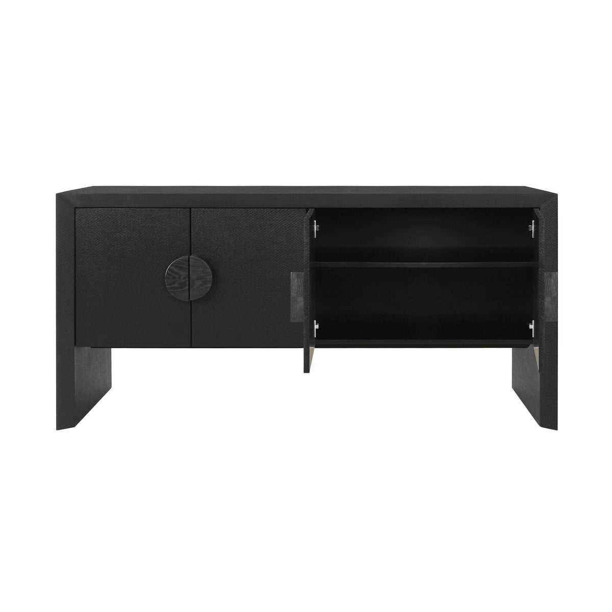 Colt - Four Door Buffet In Black Painted Grasscloth With Black Oak Handles