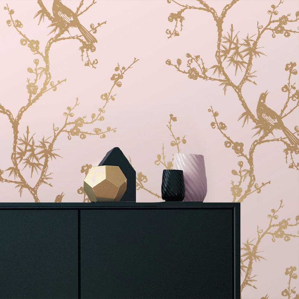 Bird Watching Peel And Stick Wallpaper-Tempaper & Co.-Tempaper-CR448-Wall PaperBlack & Gold-8-France and Son