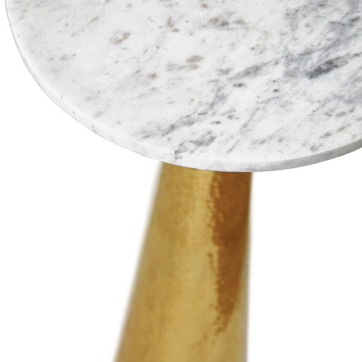 Cynthia - Hammered Brass Side Table With Tapered Base And Round White Marble Top