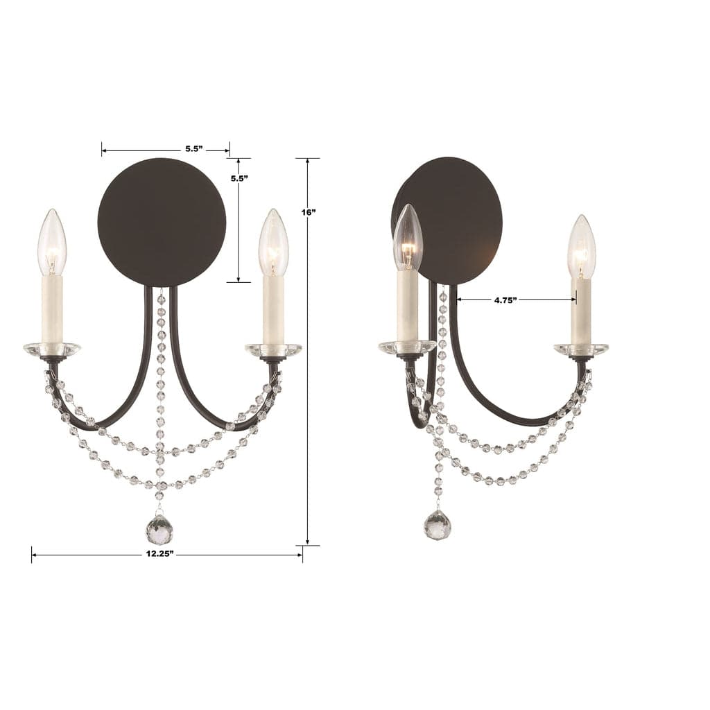 Delilah 2 Light Wall Mount-Crystorama Lighting Company-CRYSTO-DEL-90802-AG-Flush MountsMatte Black-7-France and Son