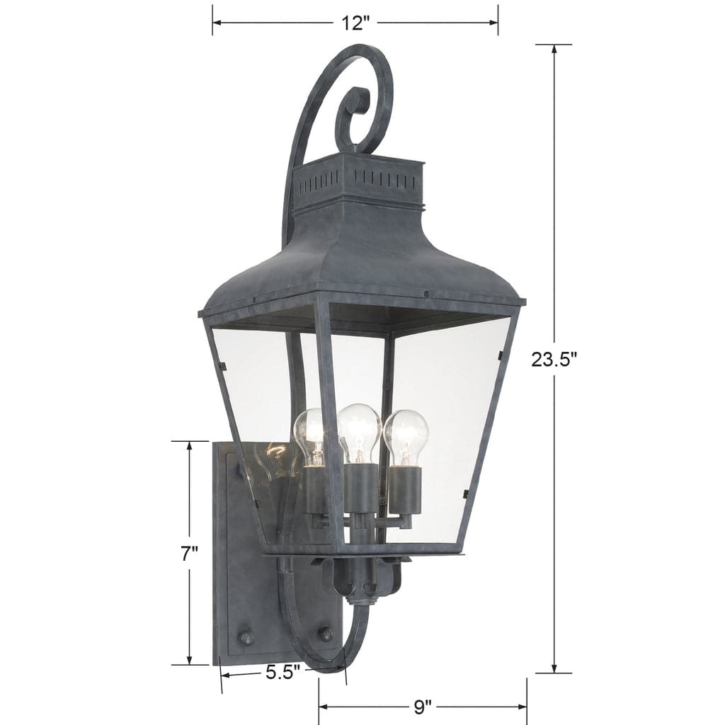 Dumont Outdoor 3 Light Wall Mount-Crystorama Lighting Company-CRYSTO-DUM-9803-GE-Chandeliers-3-France and Son