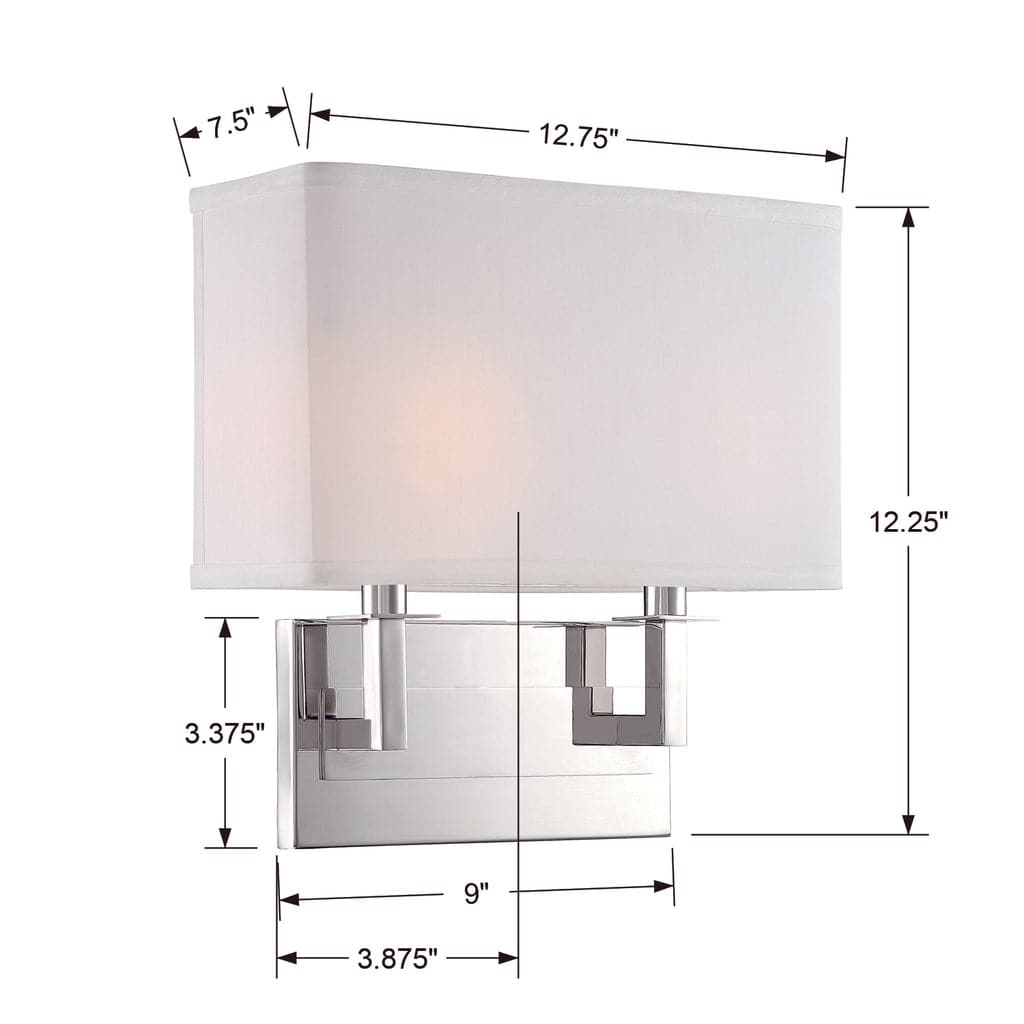 Durham 2 Light Wall Mount-Crystorama Lighting Company-CRYSTO-DUR-A3542-PN-Wall Lighting-3-France and Son