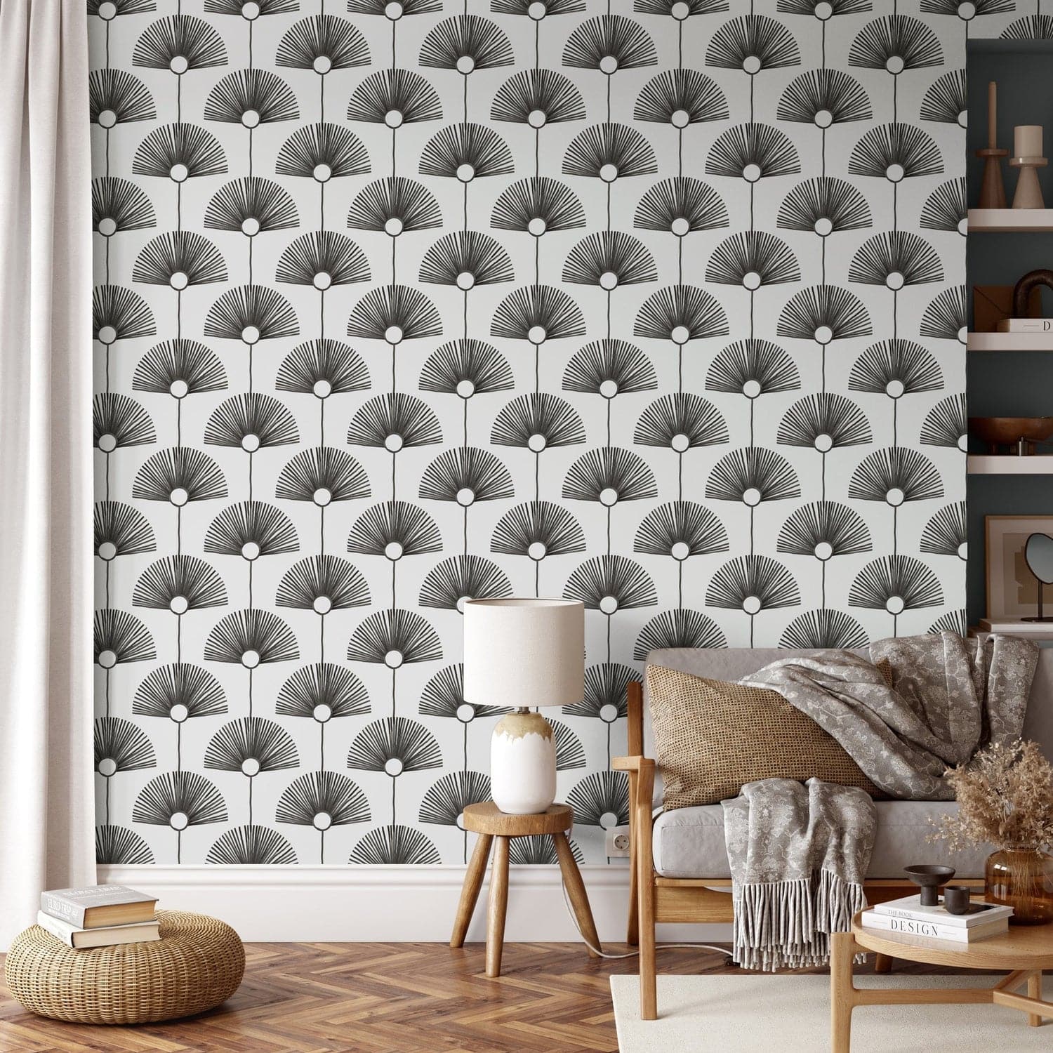 Deco Fan Wallpaper-Mitchell Black-MITCHB-WC-BB-FN-BG-PM-10-Wall DecorPatterns Black Gold-Premium Matte Paper-3-France and Son