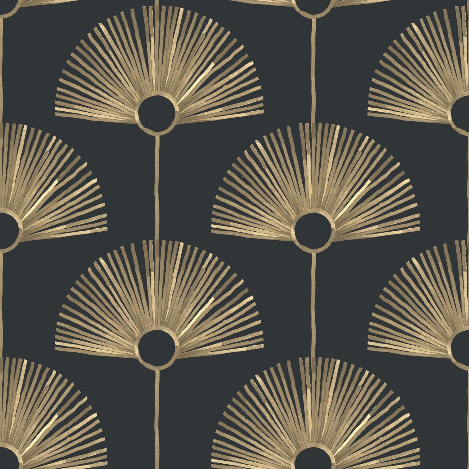 Deco Fan Wallpaper-Mitchell Black-MITCHB-WC-BB-FN-BG-PM-10-Wall DecorPatterns Black Gold-Premium Matte Paper-1-France and Son