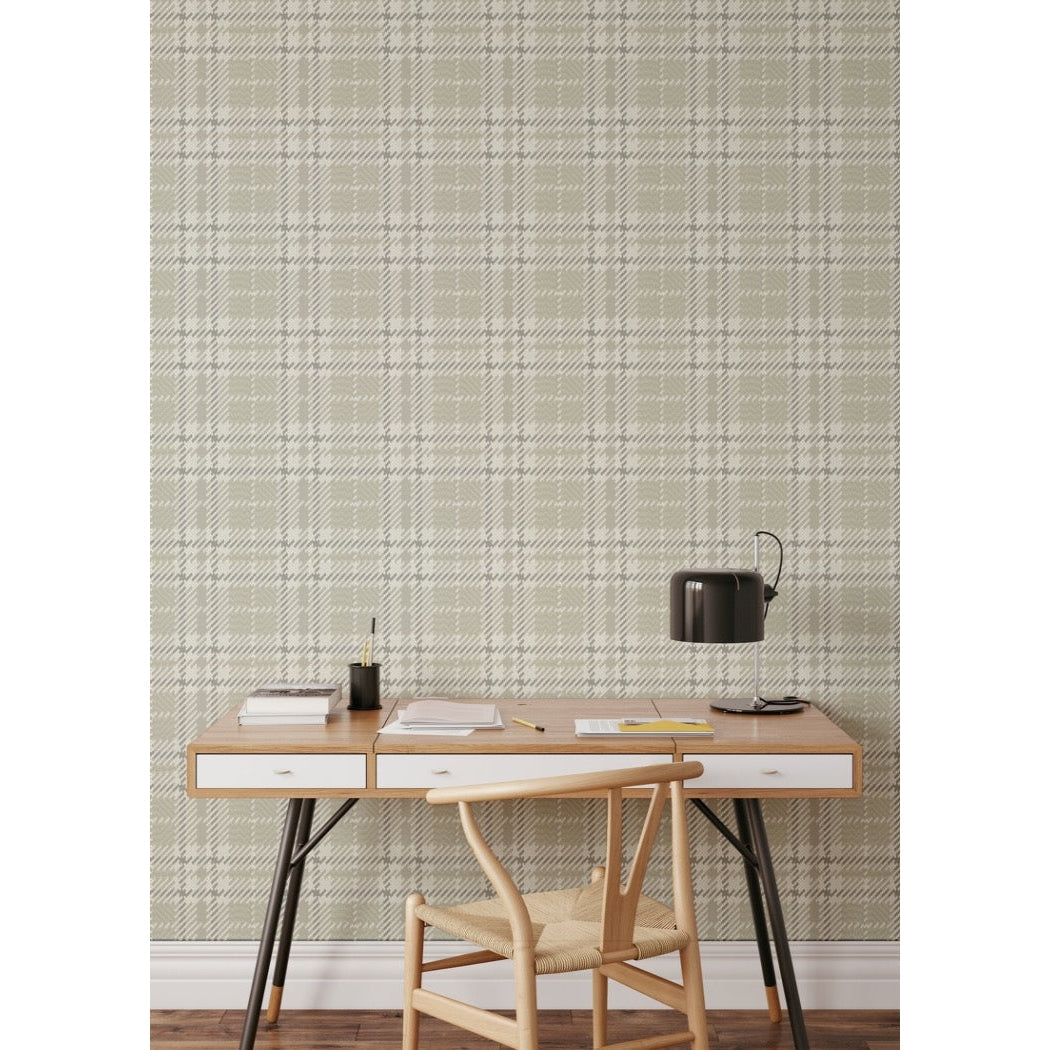 Clark Plaid Wallpaper-Mitchell Black-MITCHB-WCCE1-BB-PM-10-Wall DecorPatterns Berteau Beige-Premium Matte Paper-2-France and Son