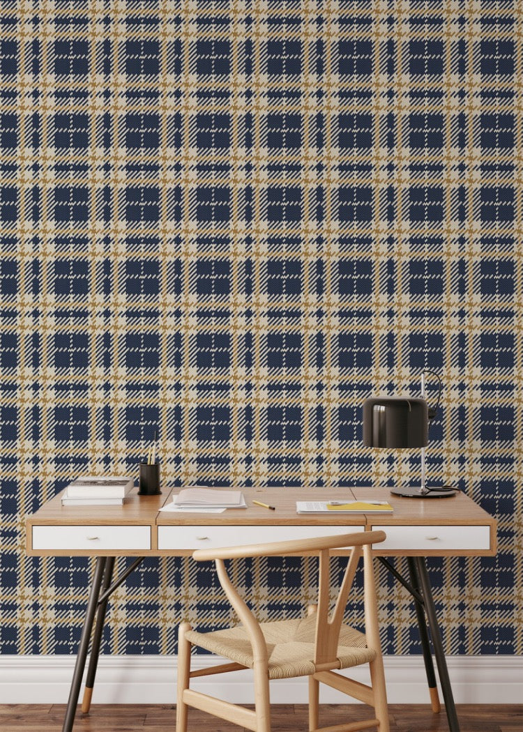 Clark Plaid Wallpaper-Mitchell Black-MITCHB-WCCE1-BB-PM-10-Wall DecorPatterns Berteau Beige-Premium Matte Paper-4-France and Son