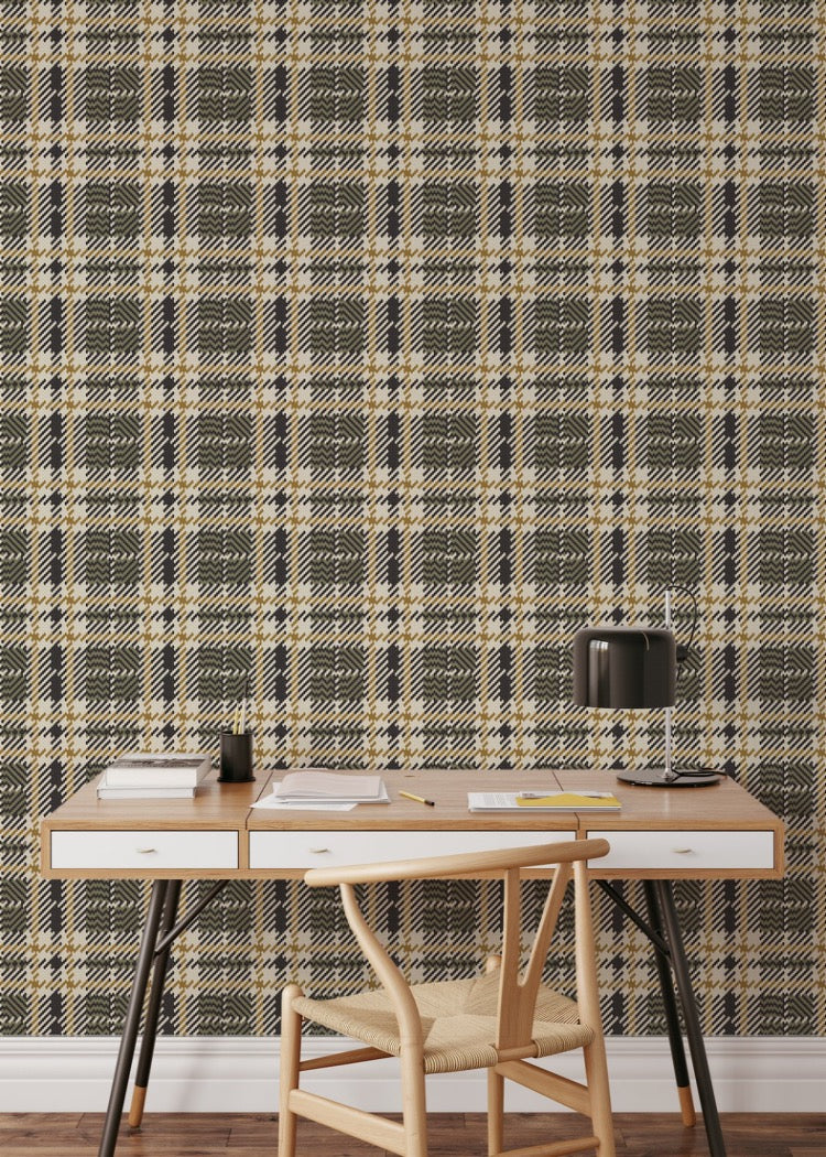 Clark Plaid Wallpaper-Mitchell Black-MITCHB-WCCE1-BB-PM-10-Wall DecorPatterns Berteau Beige-Premium Matte Paper-5-France and Son