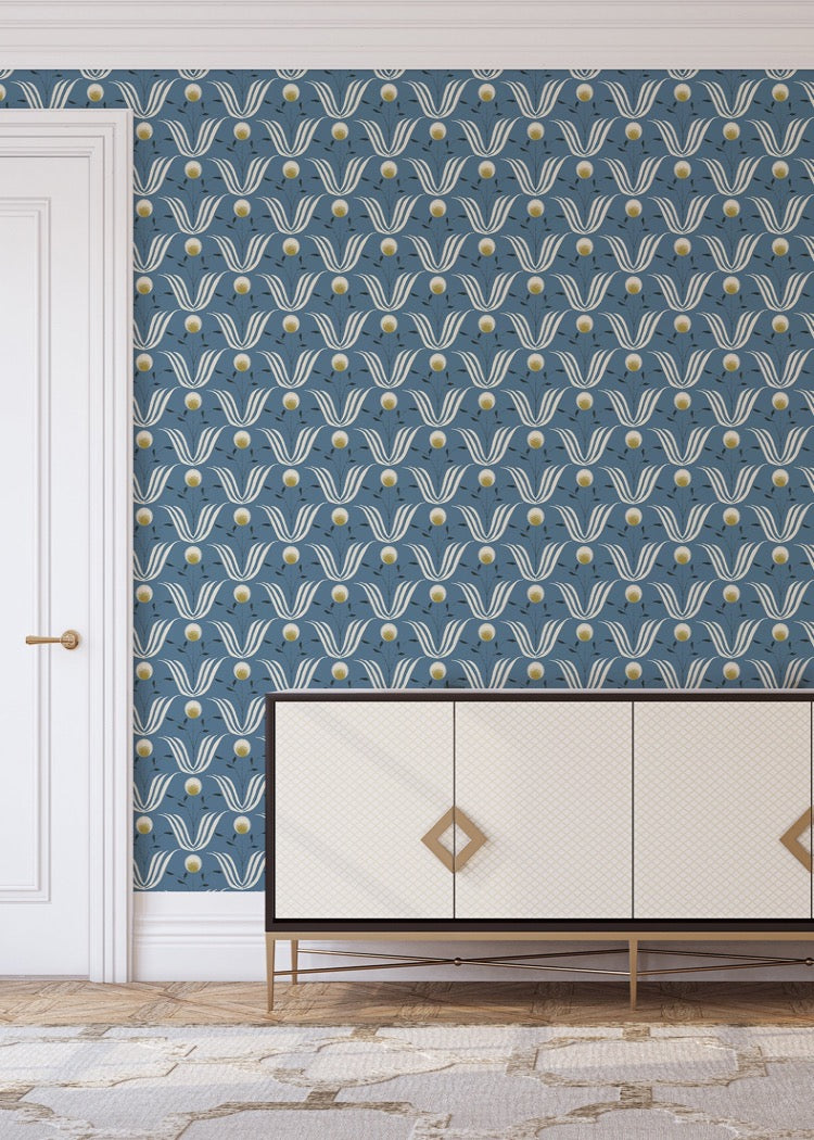 Spring Bloom Wallpaper-Mitchell Black-MITCHB-WC409-AB-PM-10-Wall DecorPatterns Ash Blue-Premium Matte Paper-6-France and Son