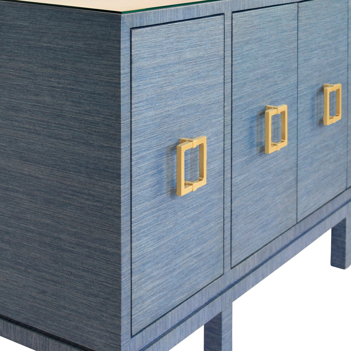 Effie - Four Door Buffet With Large Brass Square Hardware In Blue Dyed Grasscloth