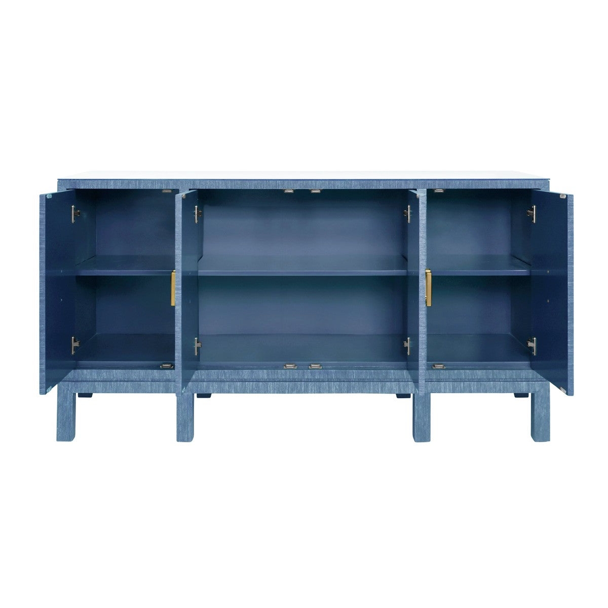 Effie - Four Door Buffet With Large Brass Square Hardware In Blue Dyed Grasscloth