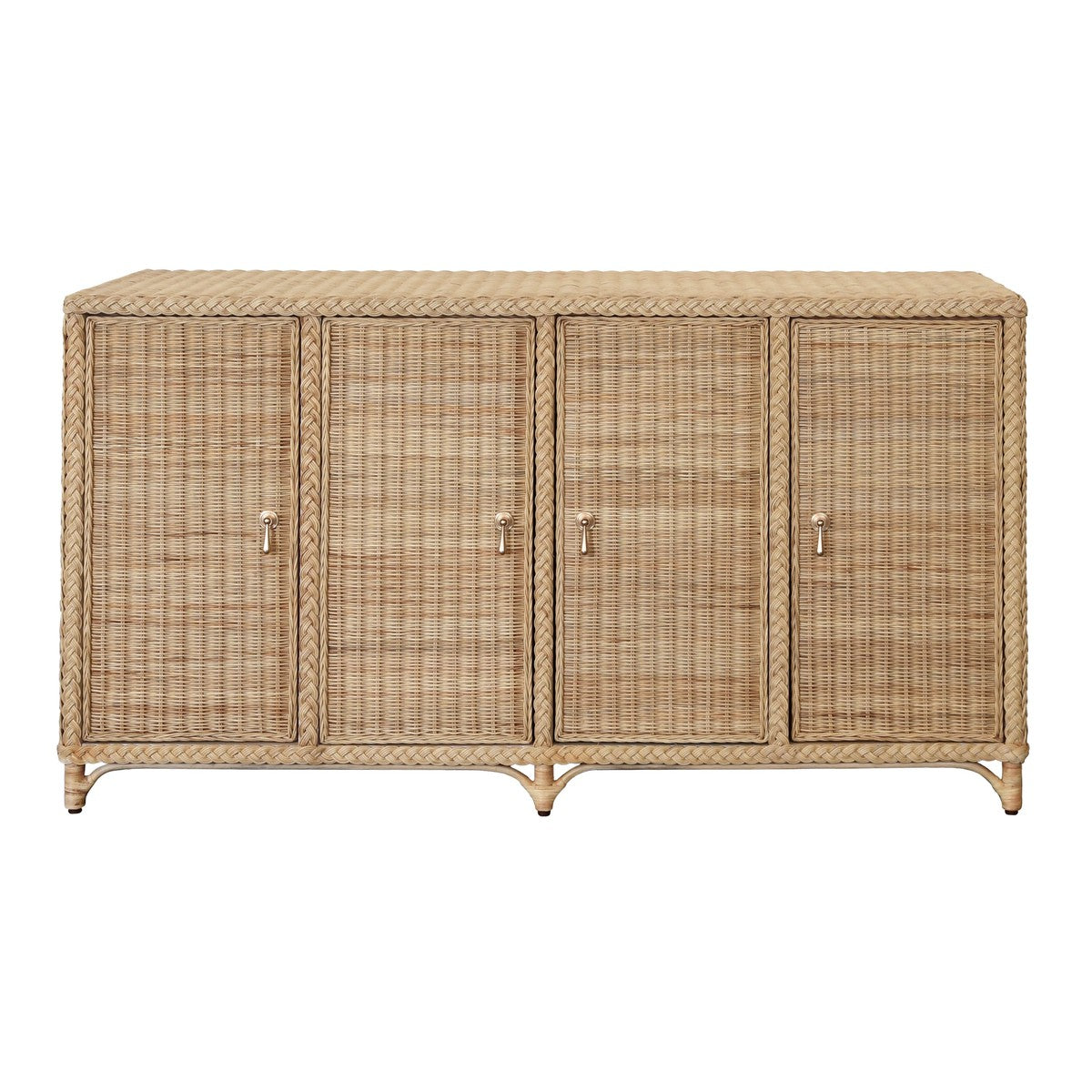 Evander - Four Door Buffet In Fully Wrapped Rattan With Satin Brass Pulls