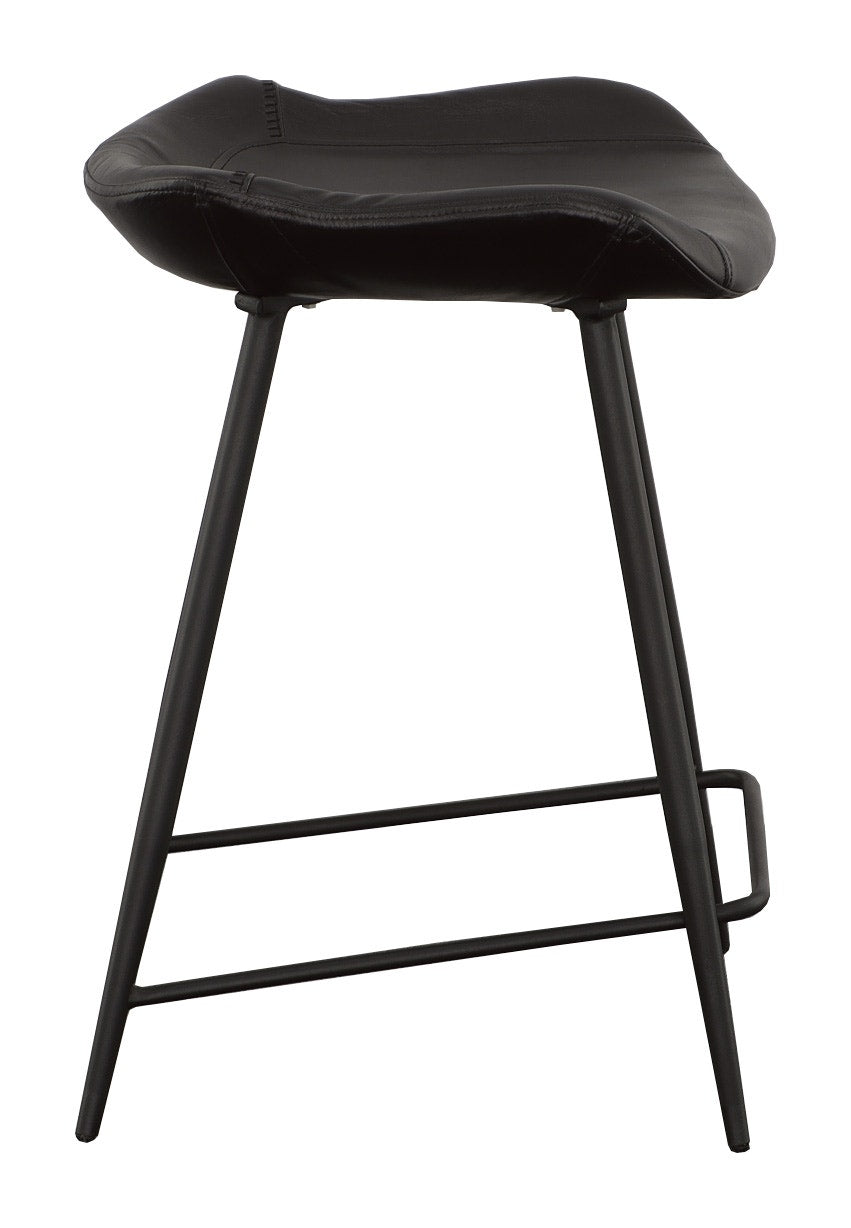 Nico Counter Stool - Matte Black - Metal,Leather