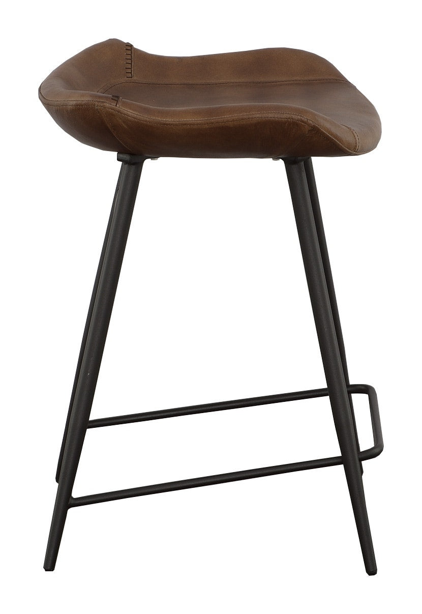 Nico Counter Stool - Matte Black - Metal,Leather